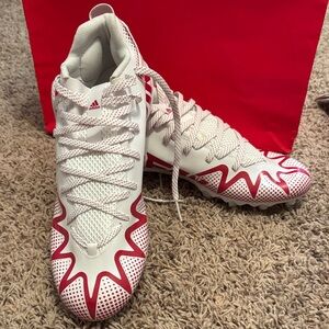 Adidas Red and White High-Top Freak 22 Football Cleats